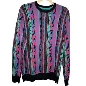 Empyre Surplus Co Modern 80s 90s Print Pattern Crewneck Sweater Red Blue Medium